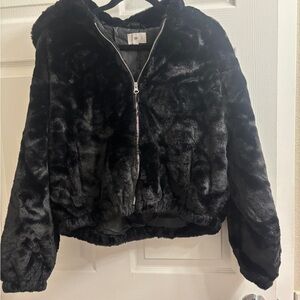 BP Faux fur black hooded jacket size medium